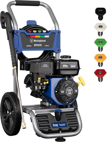 Westinghouse WPX3200 Gas Pressure Washer, 3200 PSI and 2.5 GPM, Onboard Soap Tank, Spray Gun and Wand, 5 Nozzle Set, for Cars/Fences/Driveways/Homes/Patios/Furniture