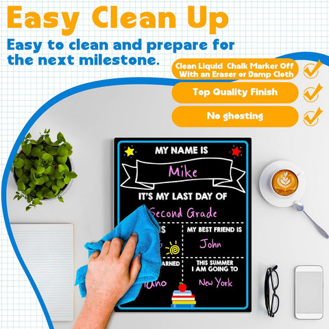 First Day of School Sign, 14 x 11 in Double-Sided & Reusable Board for Kids