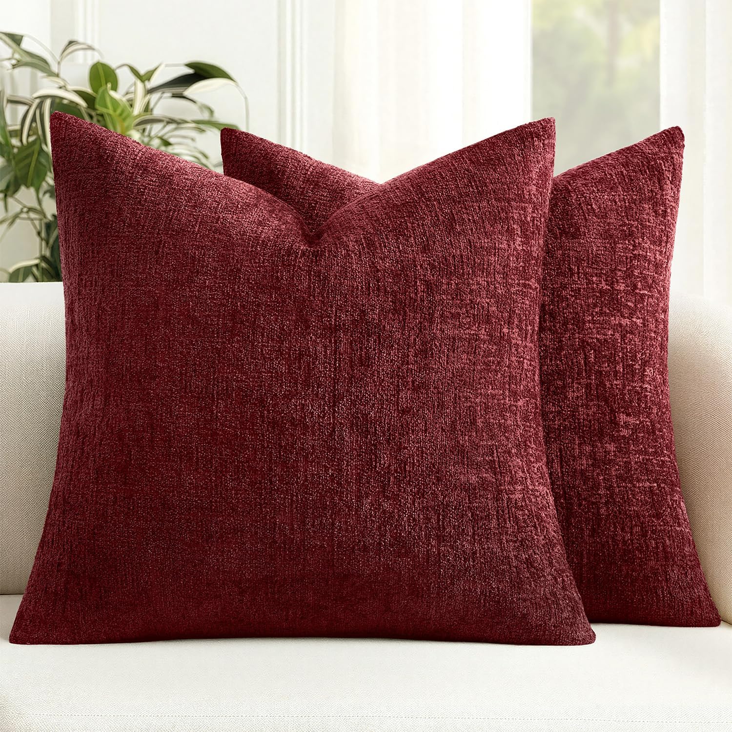 MIULEE Christmas Couch Pillow Covers Textured Chenille 20x20 Burgundy
