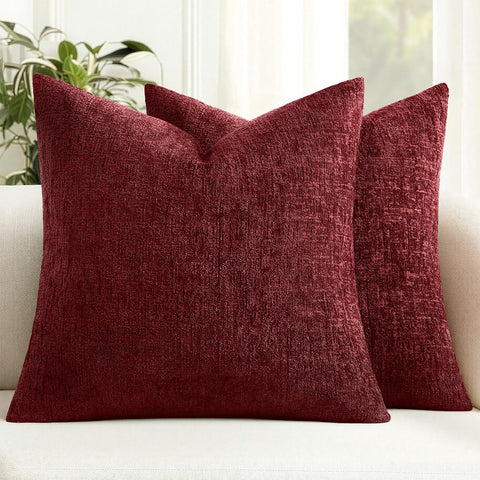 MIULEE Christmas Couch Pillow Covers Textured Chenille 20x20 Burgundy