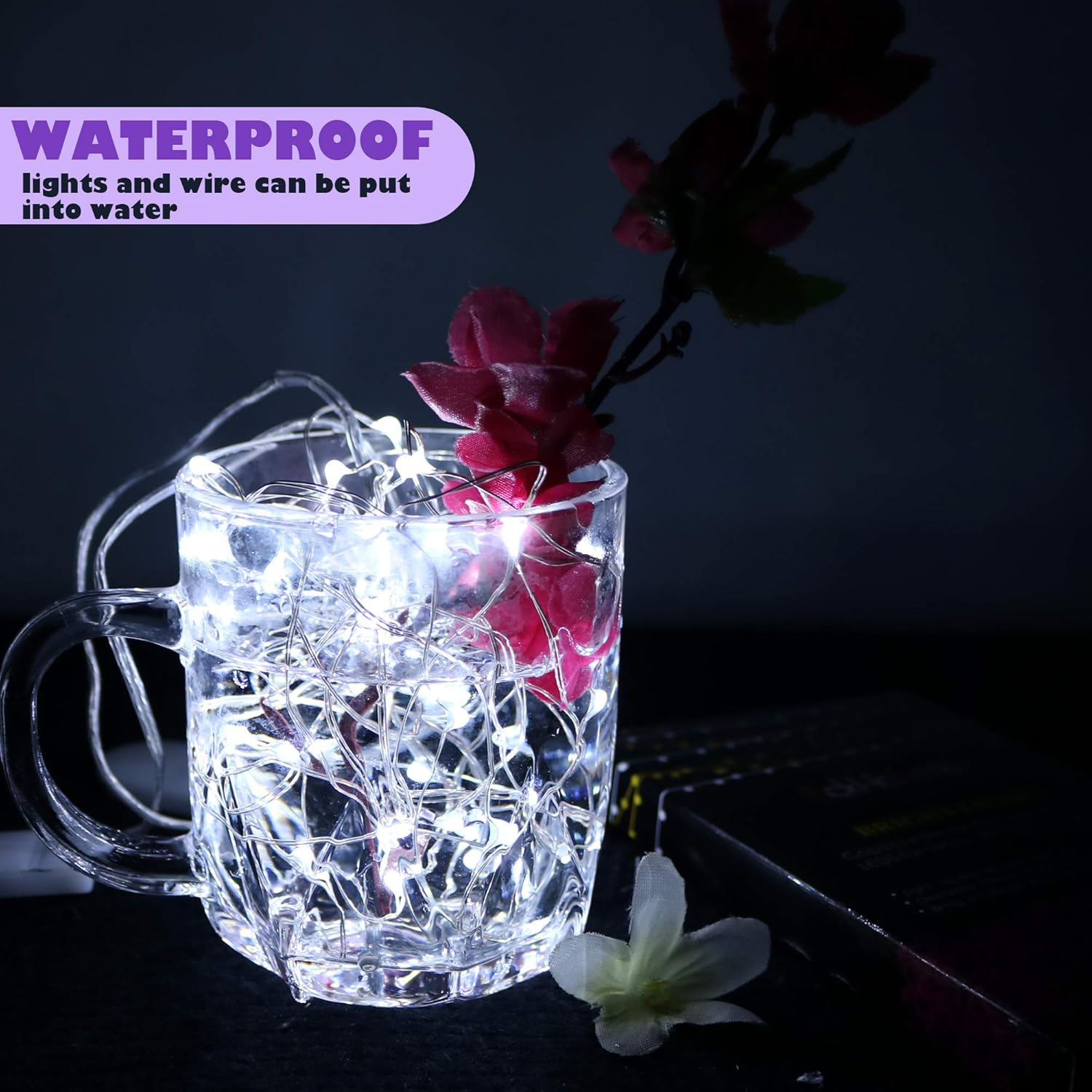 6Pack Fairy Lights Battery Operated,No Remote Firefly Light,7ft Cool White