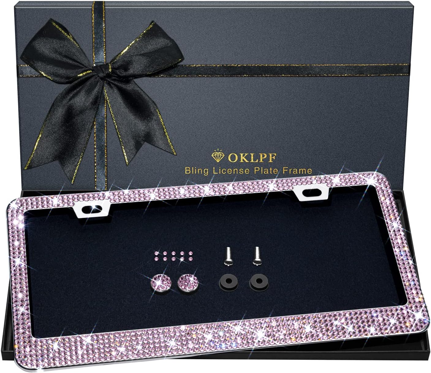 Bling License Plate Frame for Women, 1PCS Sparkly License Plate Frames| Over 1200 pcs 14 Facets Bedazzled Clear Glass Diamond Rhinestone Crystals w/Free Glitter Diamond Box (Red)