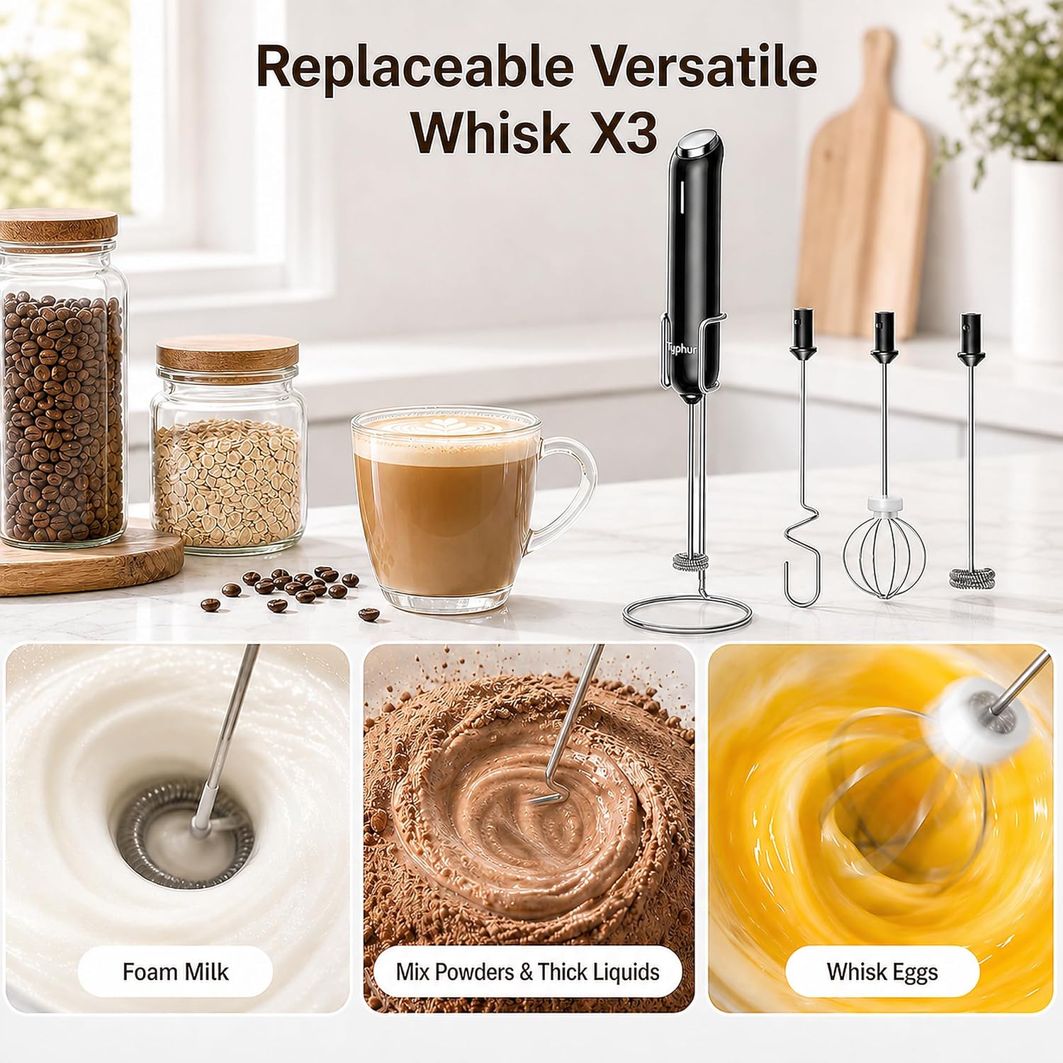 InstaWhisk Upgraded Milk Frother with Variable Speed - Rechargeable Handheld Coffee Frother Wand with Detachable Whisks, Electric Drink Mixer for Latte, Cappuccino, Almond Milk, Protein, Orange