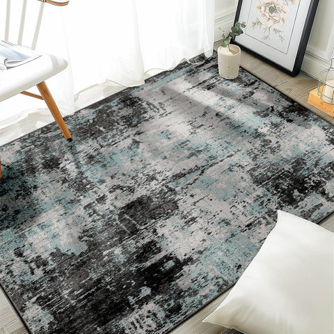 RELEANY Washable 3'x5' Abstract Area Rug for Living Room Teal Black