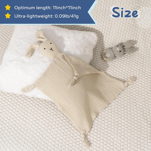 ZIGJOY Muslin Cotton Loveys for Babies Bunny Baby Security Blanket, Khaki