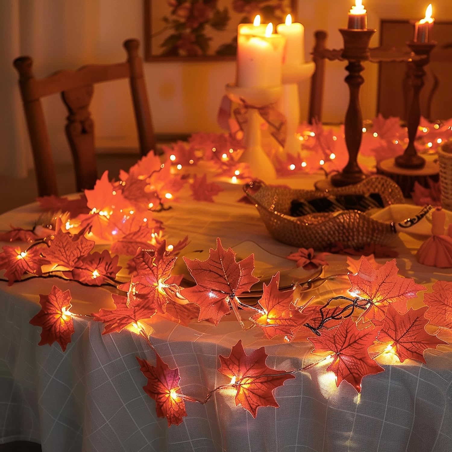 Dazzle Bright 4 Pack Thanksgiving Maple Leaf String Lights, Total 40FT 80 LED Battery Operated Lighted Fall Leaves Garland, Thanksgiving Decorations for Indoor Outdoor Autumn Harvest Decor