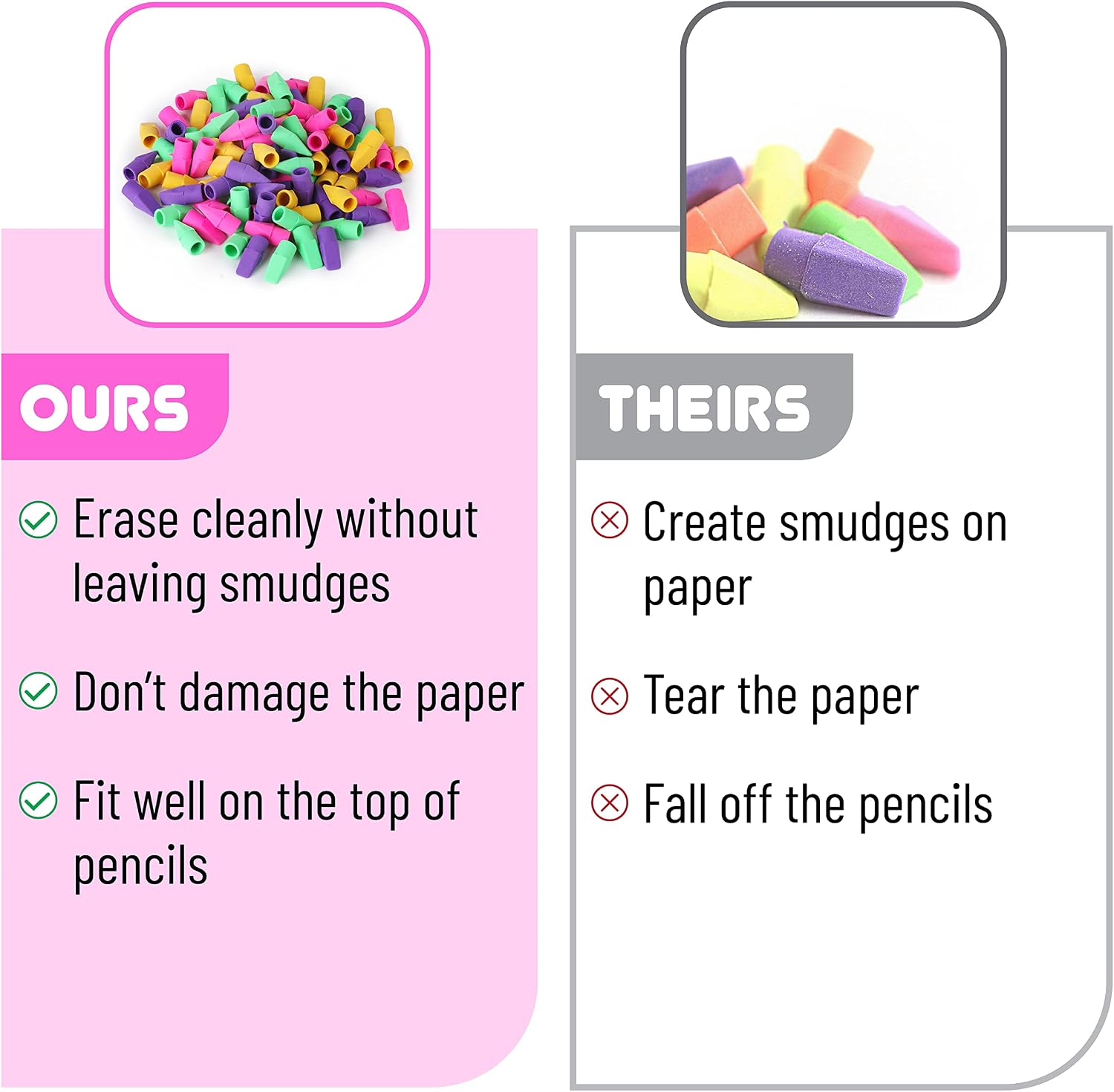 Mr. Pen- Pencil Top Erasers, 120 Pack, Latex-Free, No-Smudge
