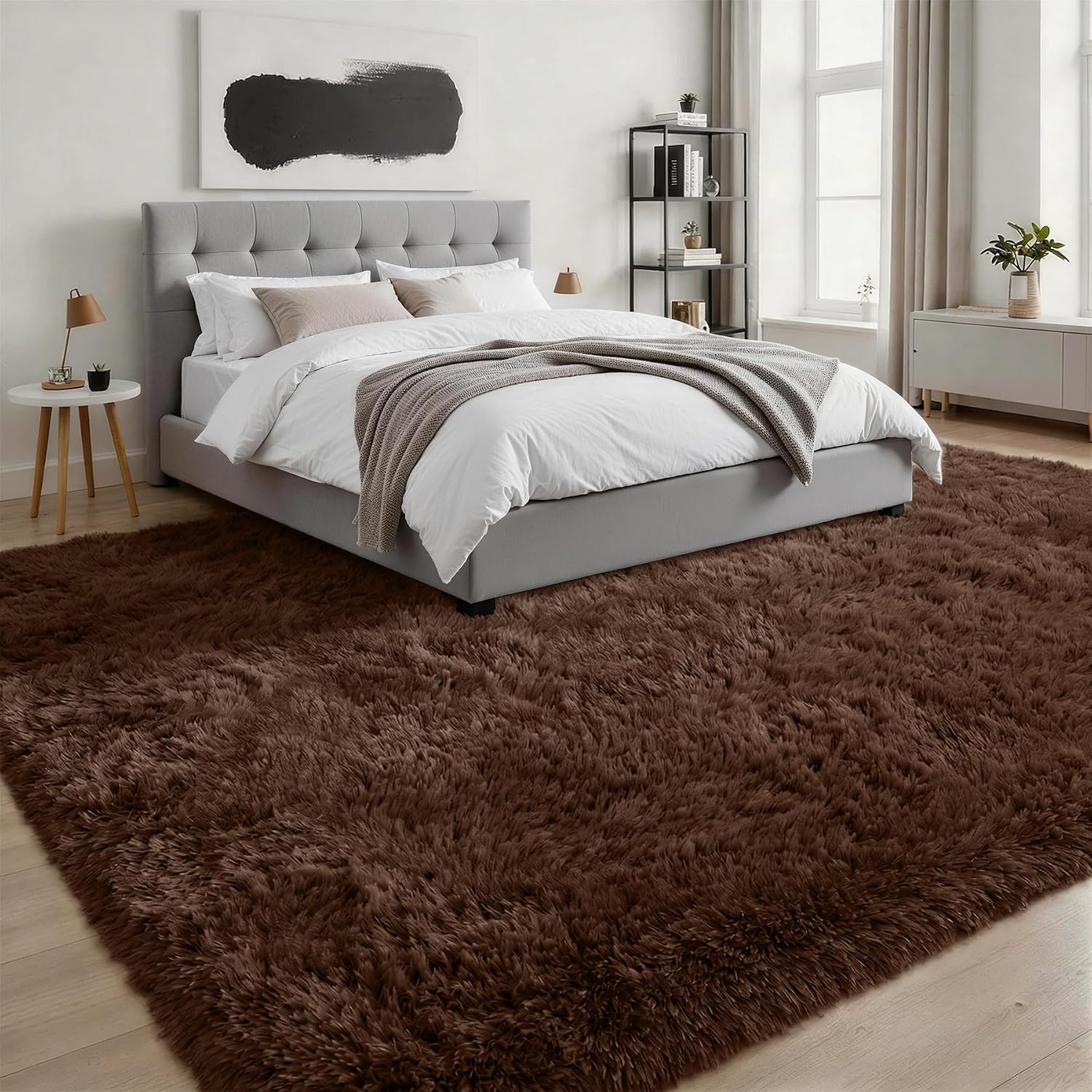 9x12 Area Rug Living Room Bedroom: Fluffy Plush Shag Carpet Brown