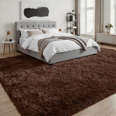 9x12 Area Rug Living Room Bedroom: Fluffy Plush Shag Carpet Brown