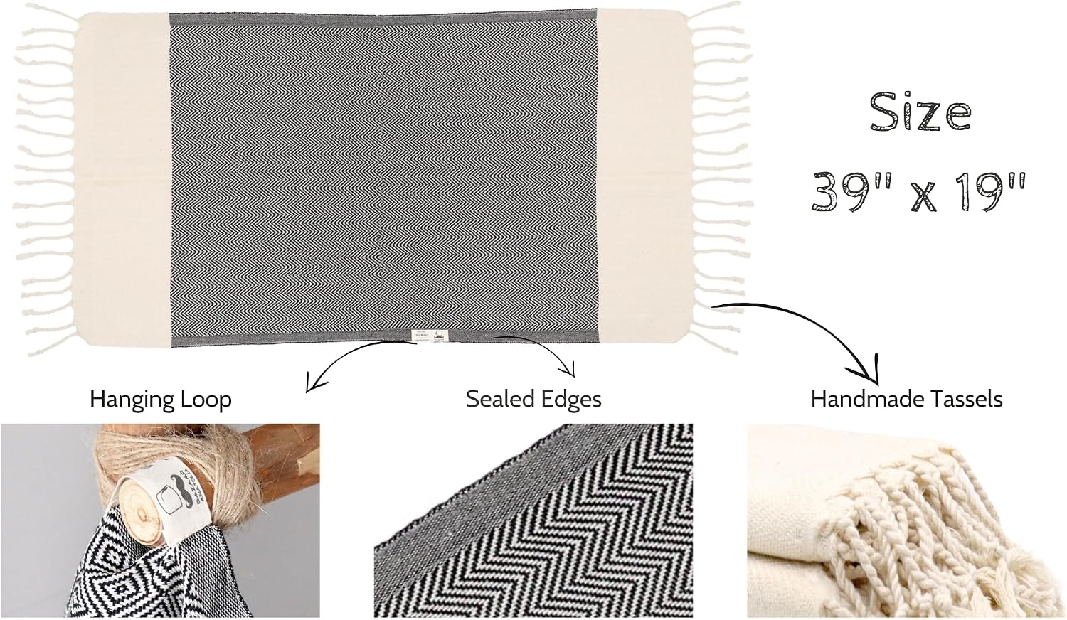 Bazaar Anatolia Turkish Hand Towels Set of 4, 39x19 in, Herringbone Beige