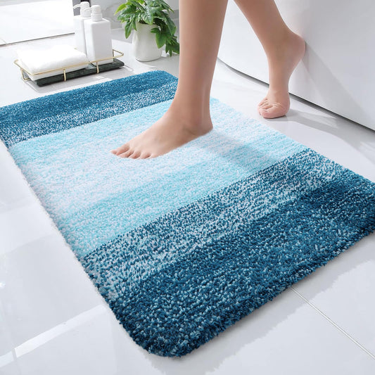 OLANLY Bathroom Rug Mat 30x20, Extra Soft and Absorbent Microfiber Bath Rugs, Non-Slip Plush Shaggy Bath Carpet, Machine Wash Dry, Bath Mats for Bathroom Floor, Tub and Shower, Peacock Blue