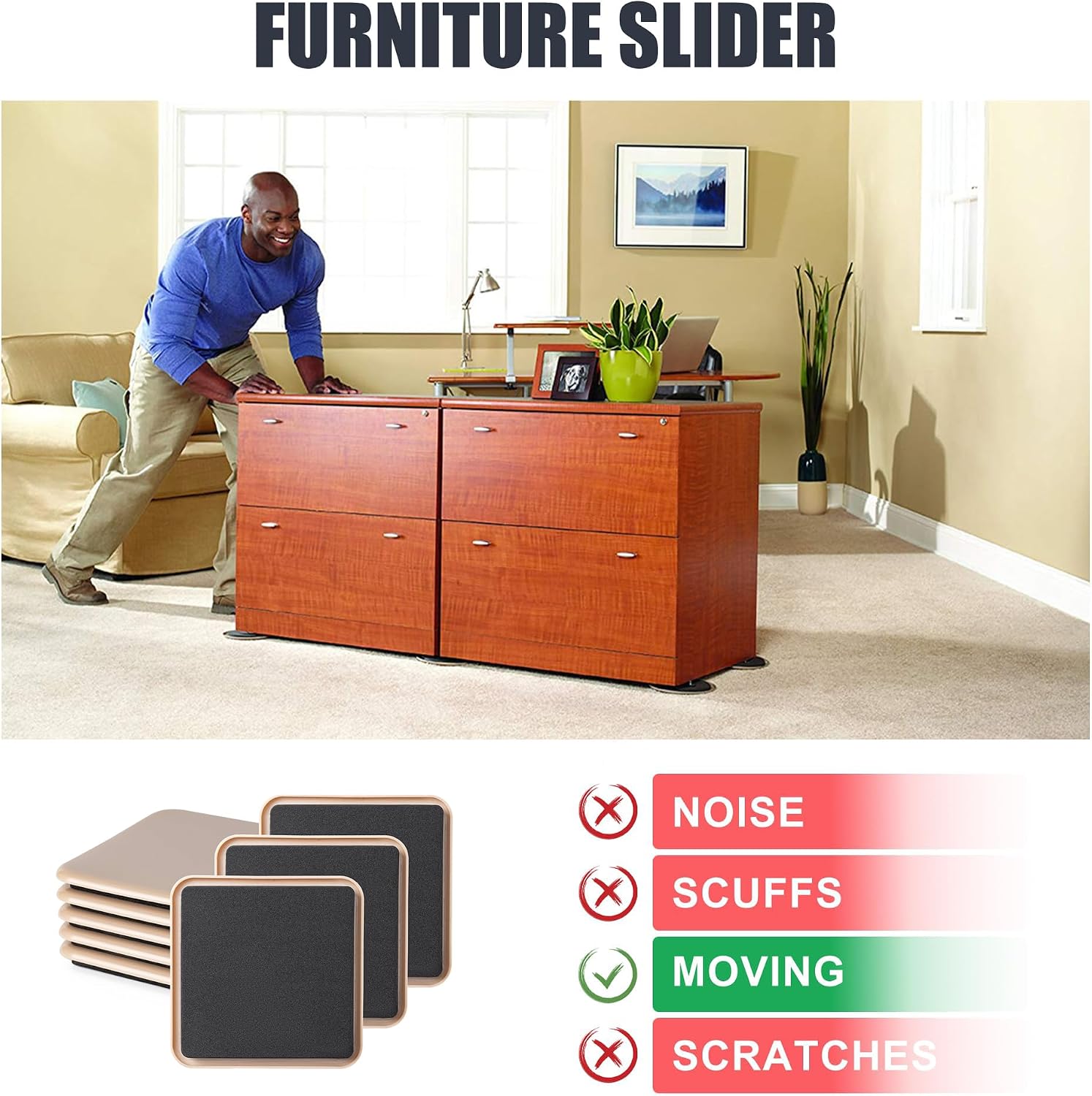 8 Pcs 3 1/2'' Furniture Sliders Pads for Hardwood Floors（Square）