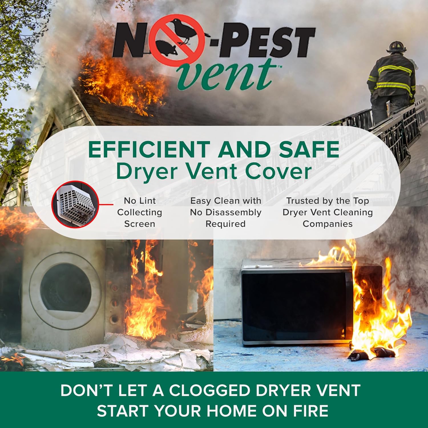 NO-PEST VENT Dual Door Dryer Vent Cover 4 Inch Outdoor, Made in USA, Highest UV-Resistant Plastic, No Lint-Collecting Screen (White, 4” Plastic Vent With Duct Tube)