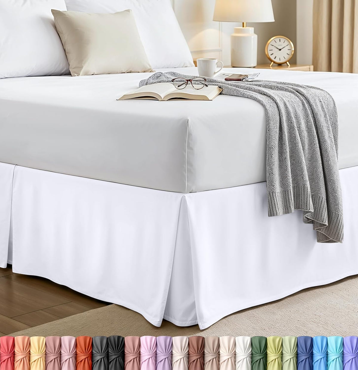 Queen Bed Skirt, Hides Under-Bed Storage 16 Inch Drop, Pleated, White