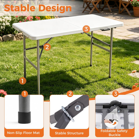 Sweetcrispy 4 FT Folding Picnic Table 2 Pack, Easy to Fold and Store