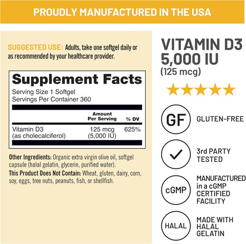 NatureWise Vitamin D3 5000IU Supplement, Immune Support, 360 Mini Softgels
