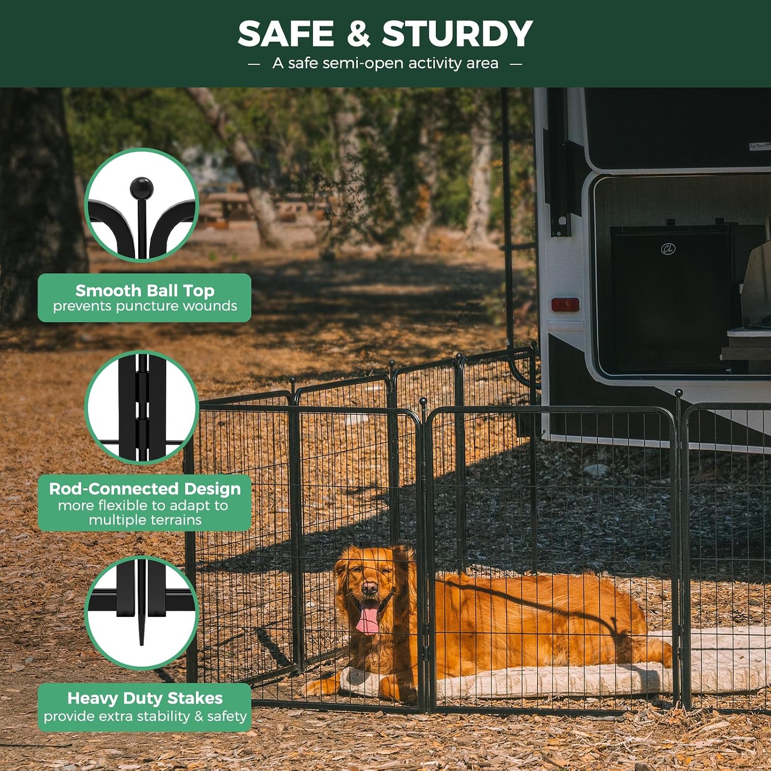 FXW Rollick Dog Playpen, Indoor, Yard & RV Camping, 32" H, 24 Panels