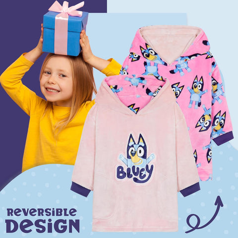 Bluey Blanket Hoodie for Kids Cozy Warm Fleece Wearable Blanket Girls Gifts