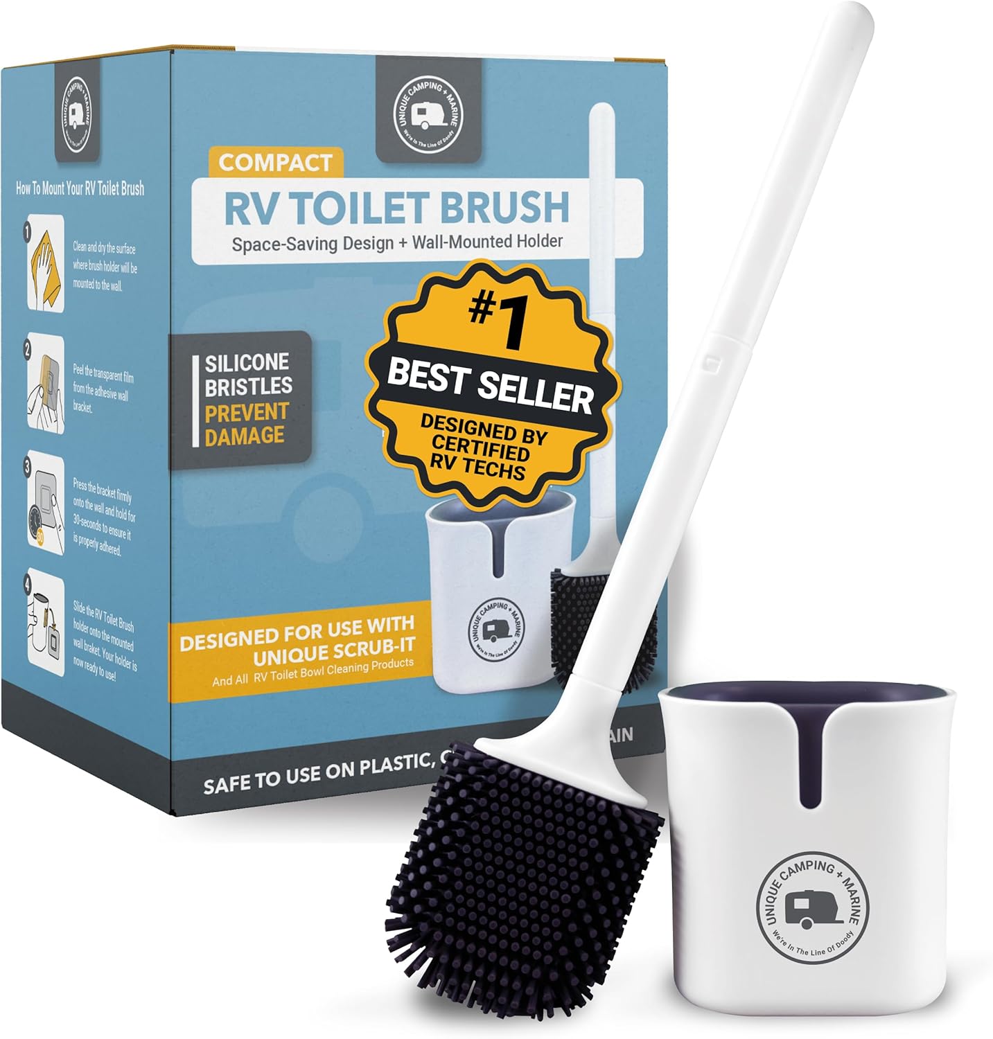 Unique Silicone RV Toilet Brush with Compact Holder