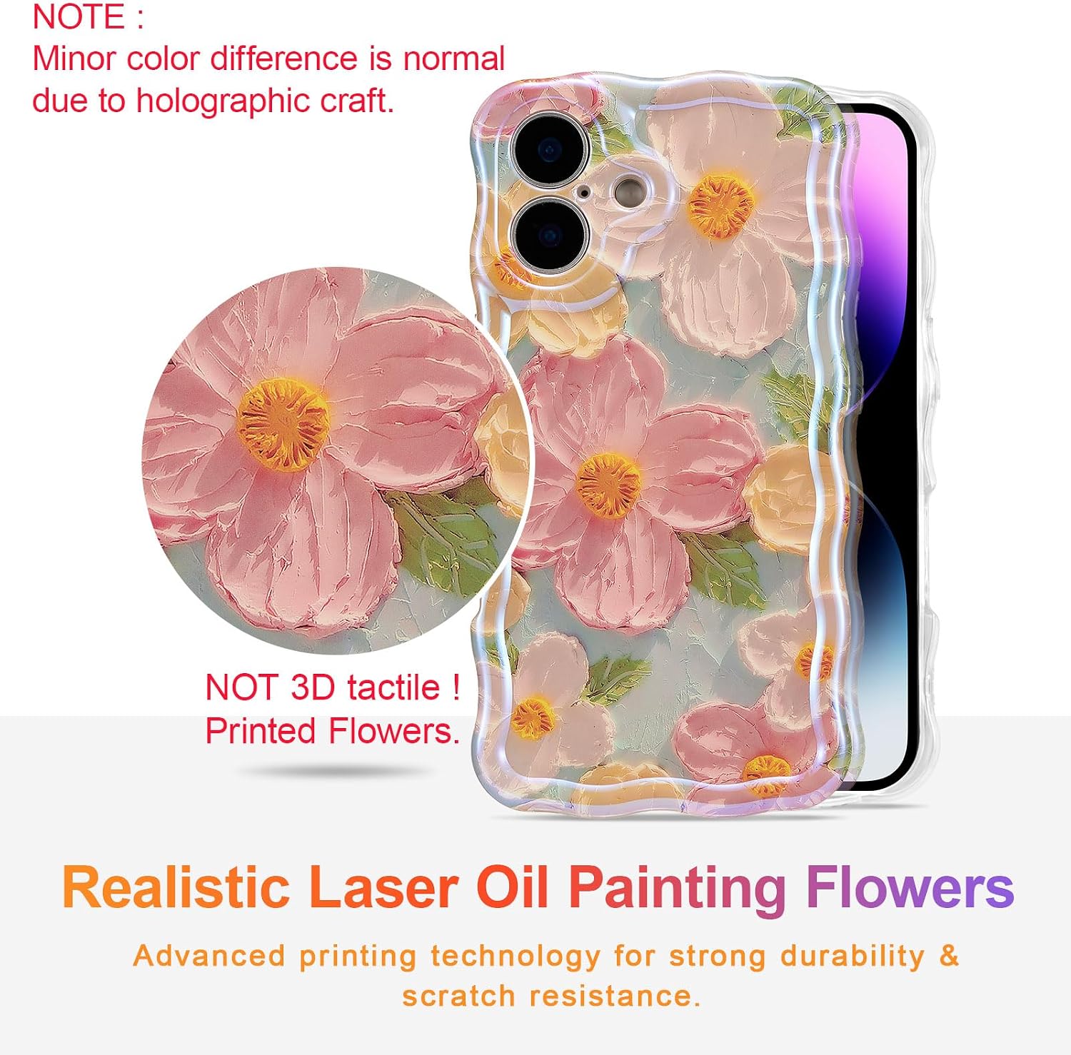 EYZUTAK Case for iPhone 17, Colorful Retro Oil Painting Print Flower, Green