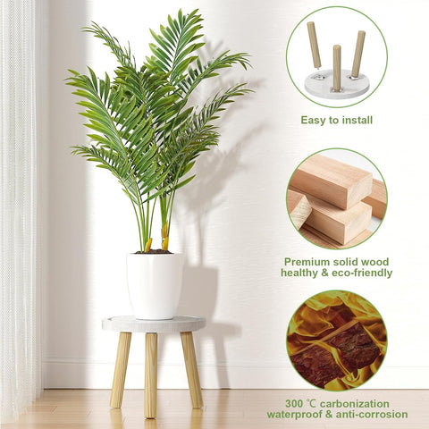 Wood Plant Stands Indoor, 16.7" Tall Plant Stand Outdoor Mid-Century Plant Stool, Single Plant Table Modern Small Round Side/End Table for Living Room, Balcony, Office (Brown)