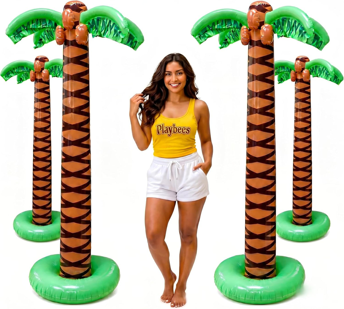Playbees Giant Inflatable Palm Trees, 66 Inch (5.5 FT), 4 Pack, Tropical Luau Party Decorations for Beach, Poolside, Hawaiian Theme and Outdoor Events, Easy Inflation