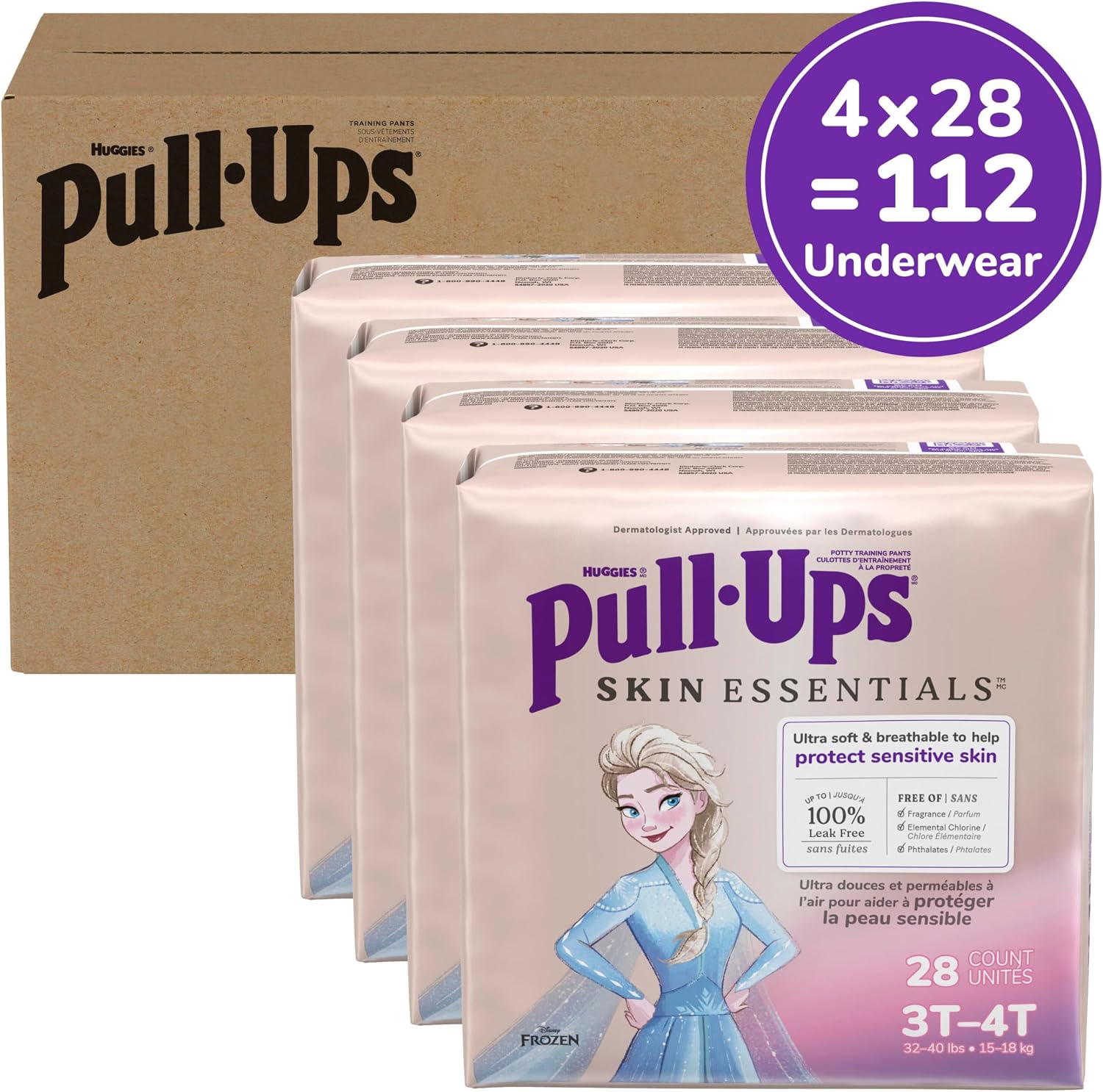 Pull-Ups Girls Skin Essentials Training Pants, 3T-4T, 112 Ct, 4 Packs of 28