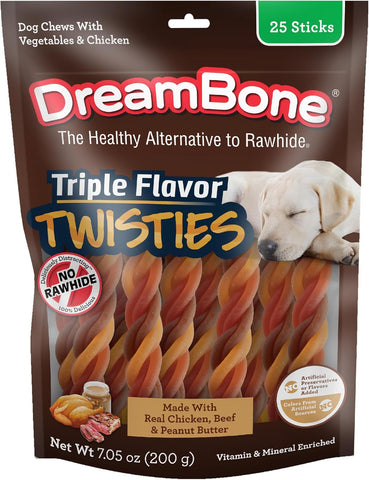 DreamBone Peanut Butter Twisties Rawhide-Free Dog Treats, 25 Count