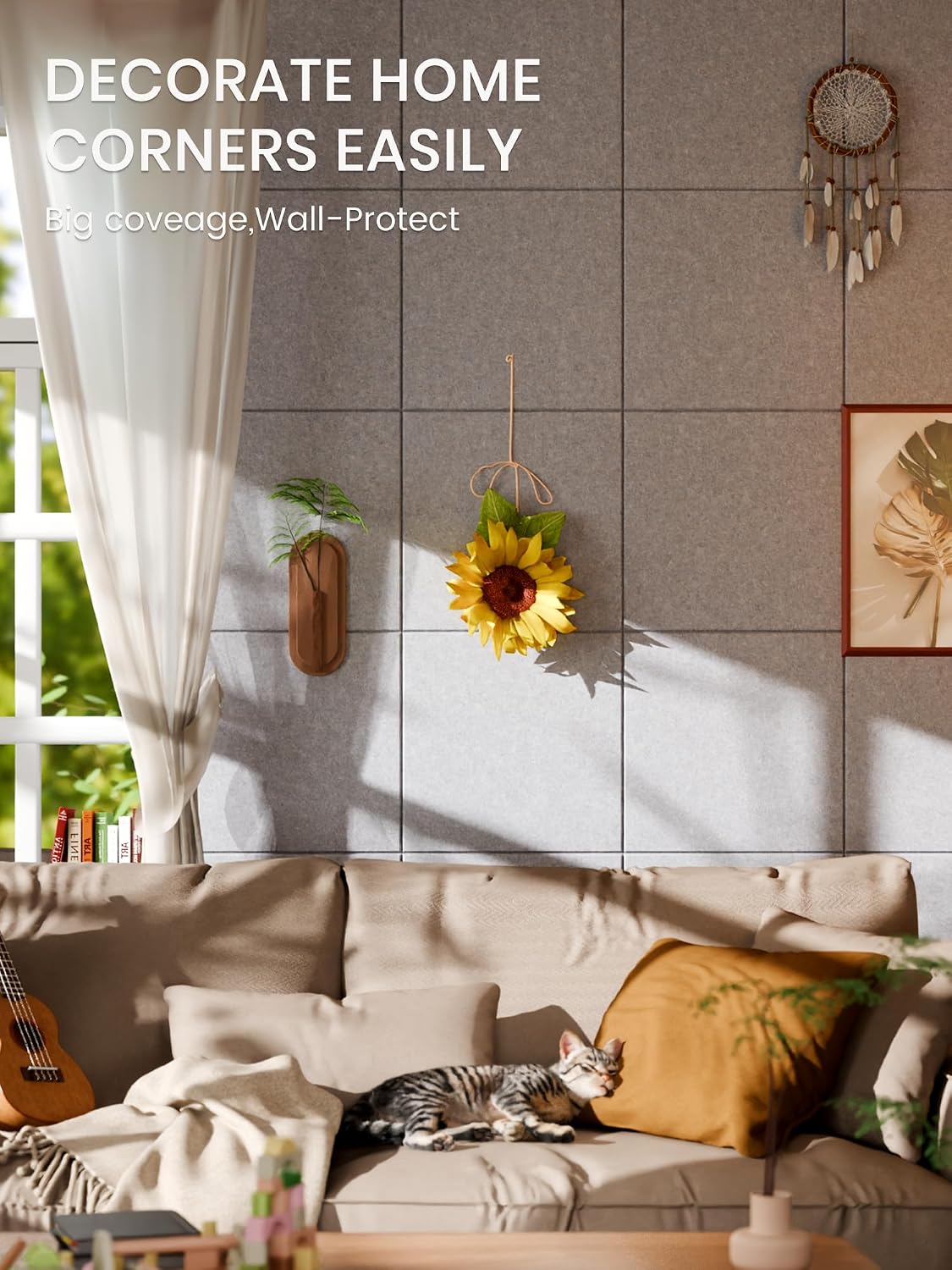 Bumusty 36"x 24" Large Felt Bulletin Board Tiles, Soft Gray