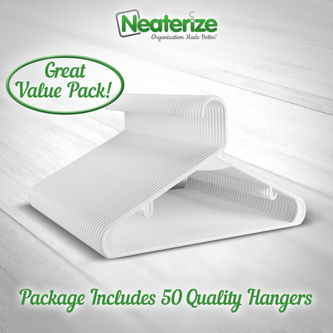 Neaterize Clothes Hangers 50 Pack White - Plastic Hangers - Ganchos Colgar Ropa