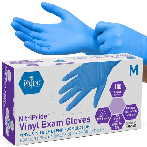 MED PRIDE Nitrile/Vinyl Blend Exam Gloves,Powder-Free,Blue,Medium,100-Ct