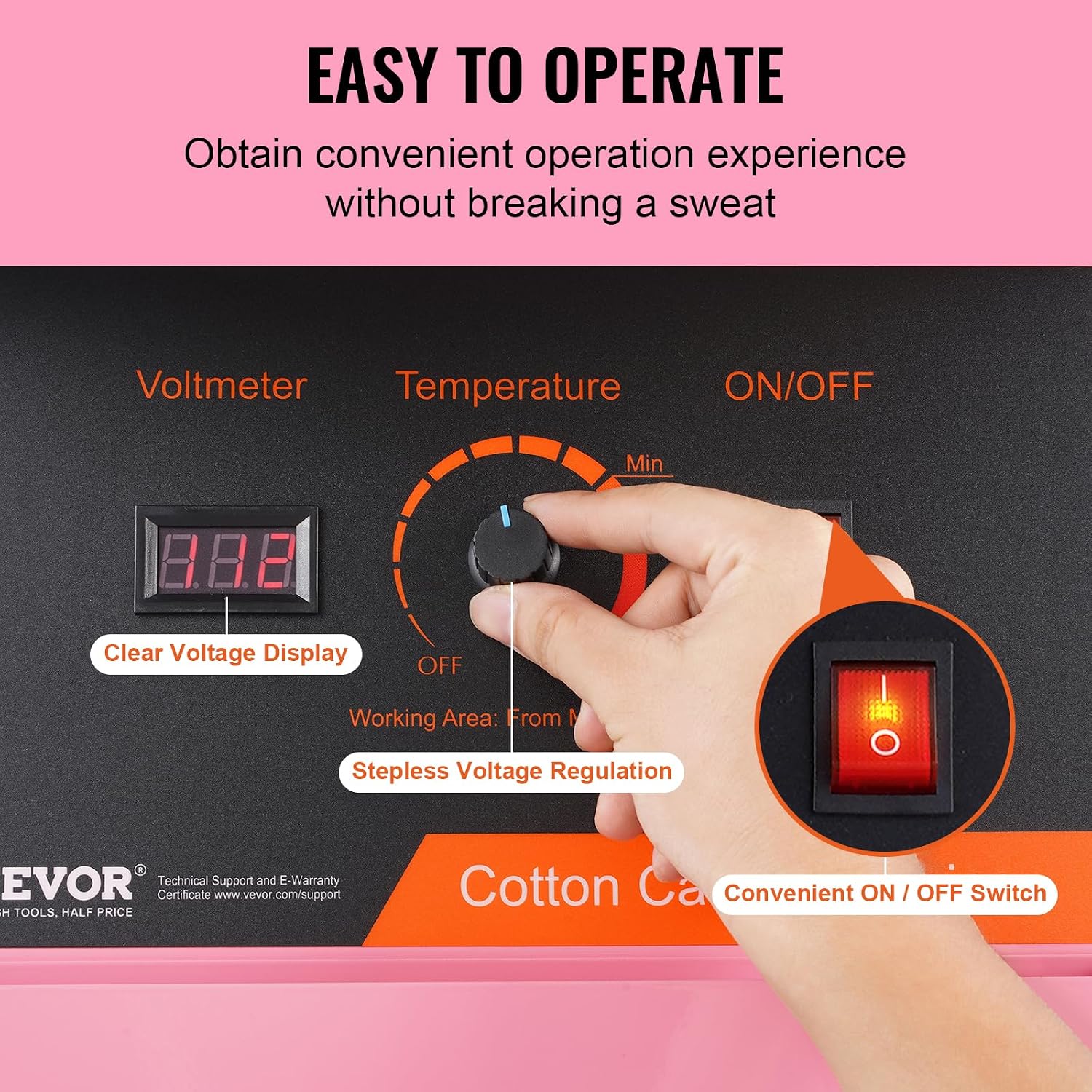 VEVOR Cotton Candy Machine Commercial, 1000W Electric Floss Maker with Cover, Stainless Steel Bowl, Sugar Scoop, Storage Drawer, Perfect for Home, Carnival, Kids Birthday, Family Party, Pink