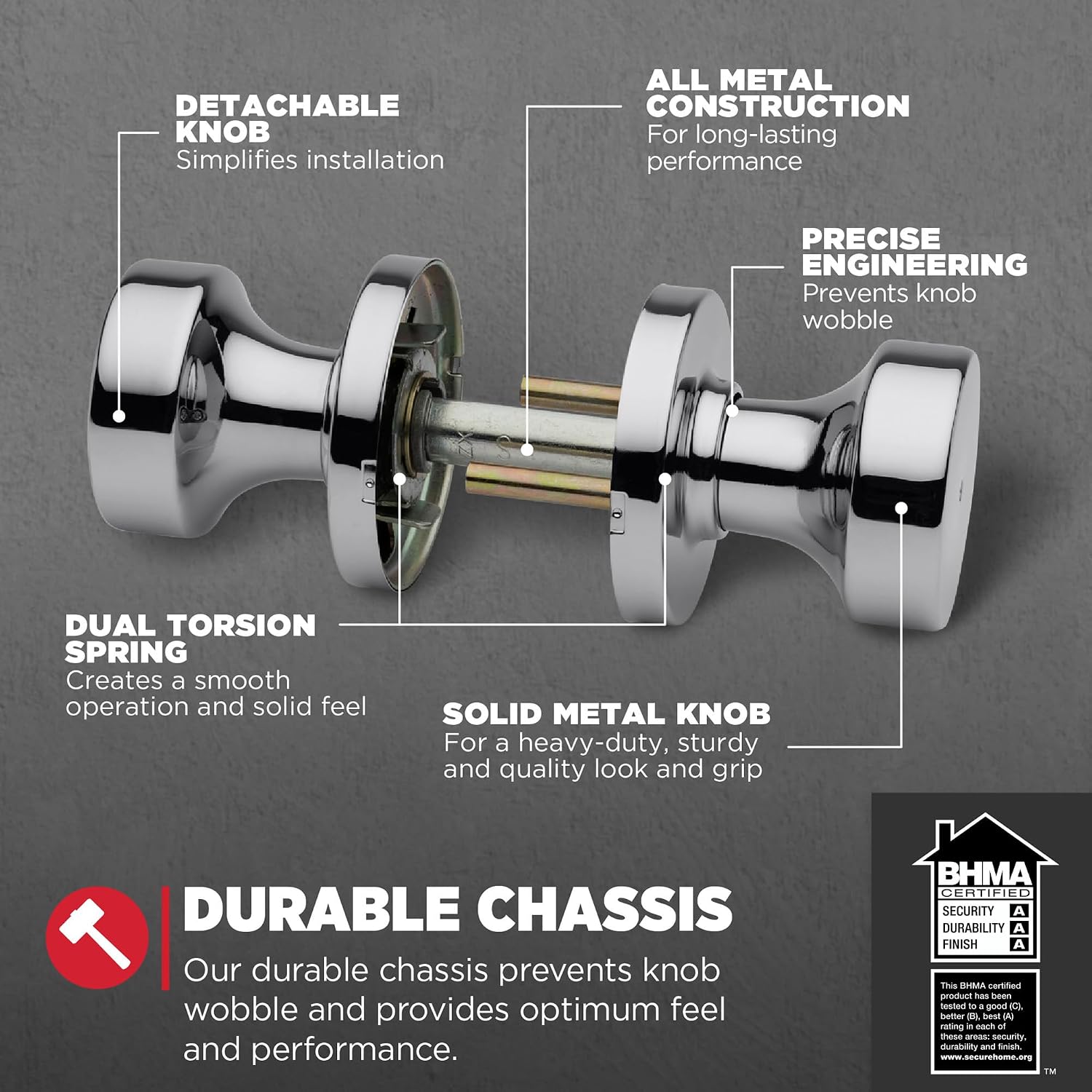 Kwikset Pismo Interior Privacy Door Knob with Lock, Door Handle for Bathroom and Bedroom, Polished Chrome Keyless Turn Lock Doorknob (Pack of 4)