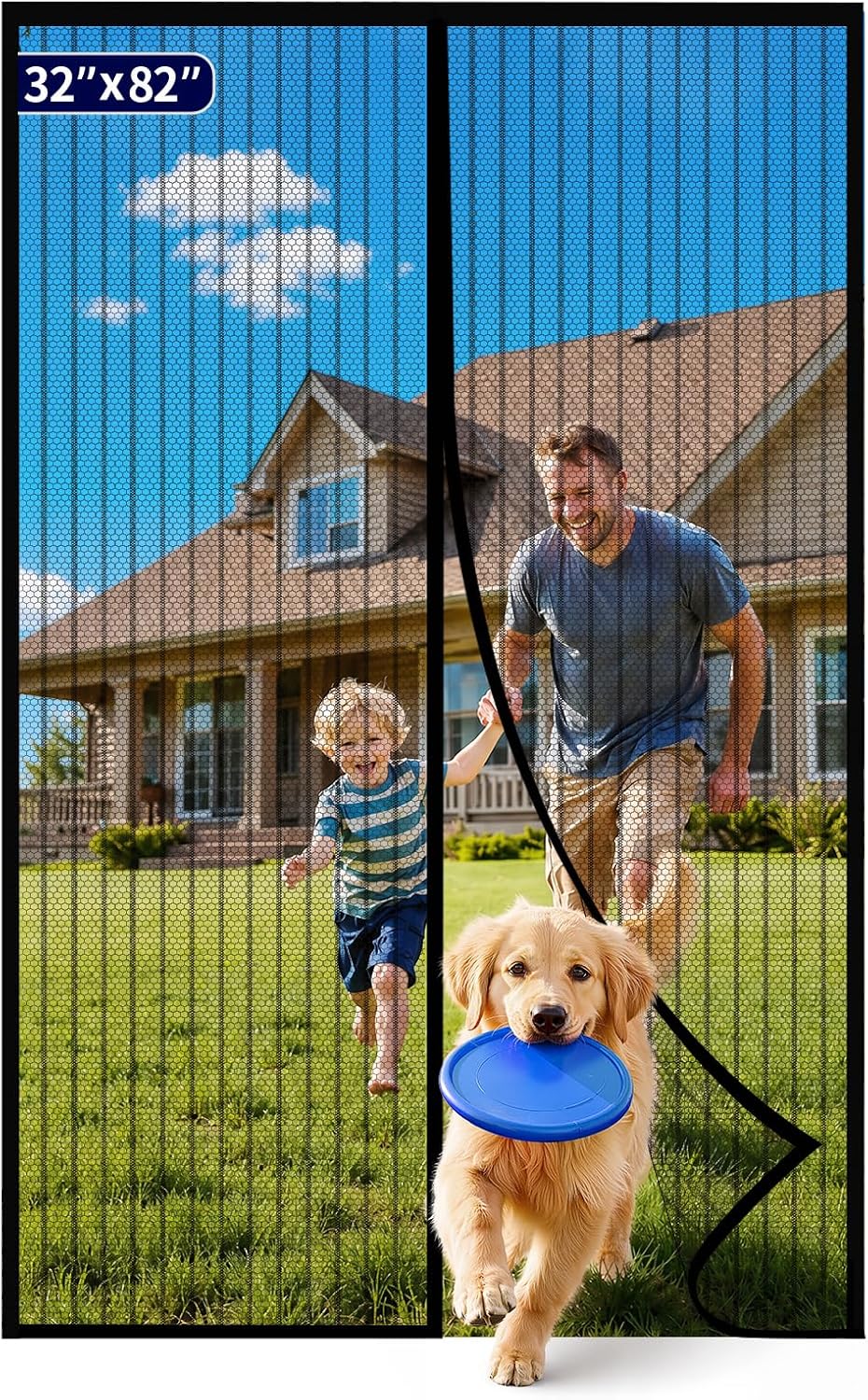 Kitsure Magnetic Screen Door Mesh, 34 x 82 in, Hands-Free Closure