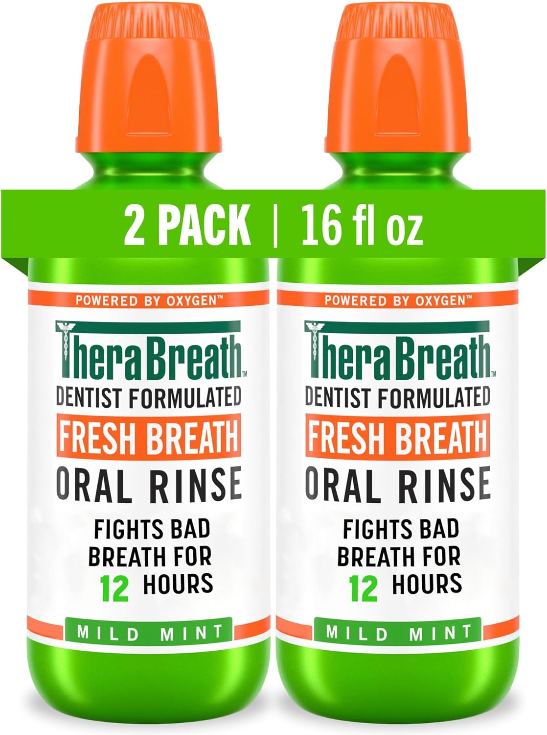 TheraBreath Fresh Breath Mouthwash, Mild Mint Flavor, Alcohol-Free, 16 Fl Oz (2-Pack)
