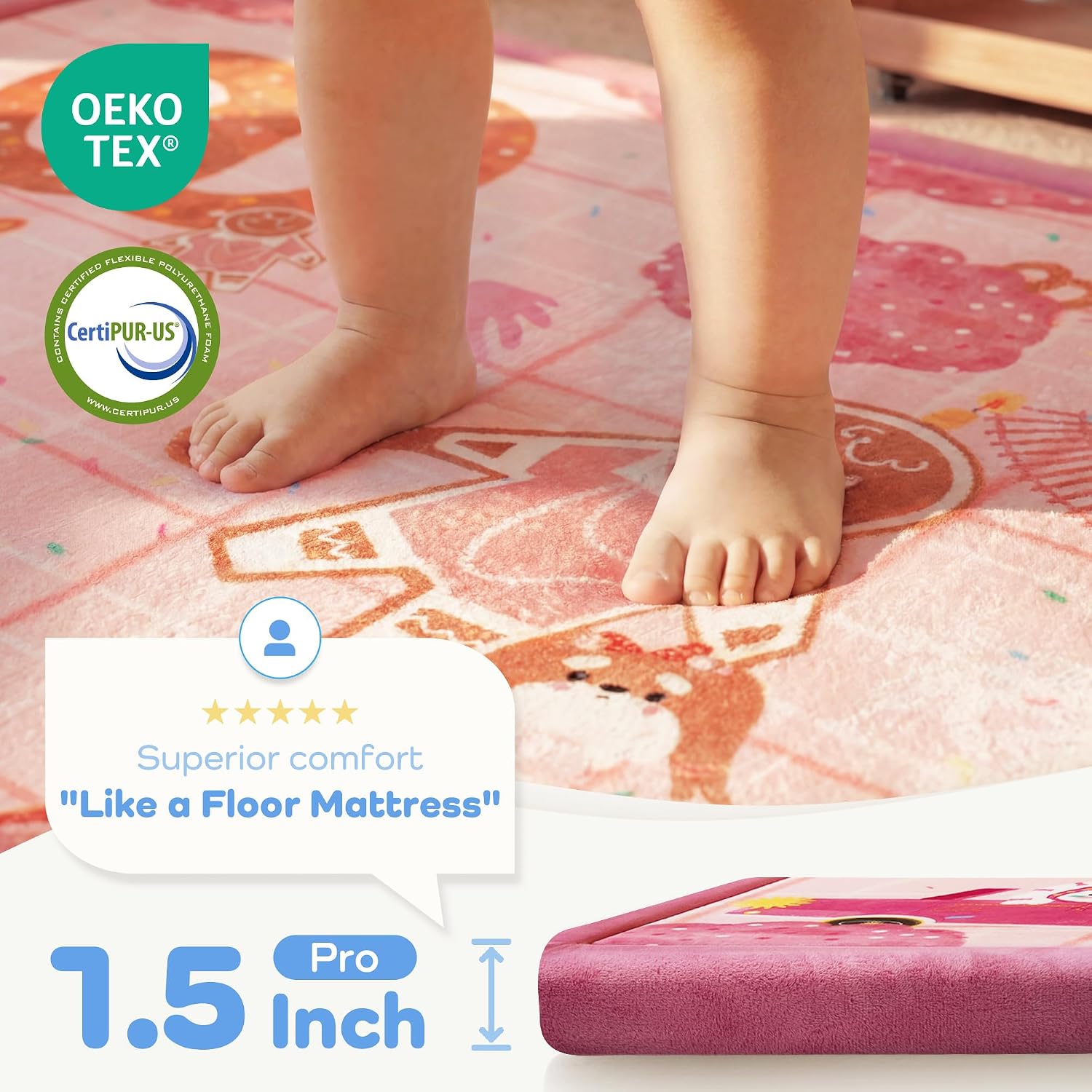 1.5" Thick Baby Floor Play Mat 59x79 Memory Foam Kids Mat(Gingerbread man)