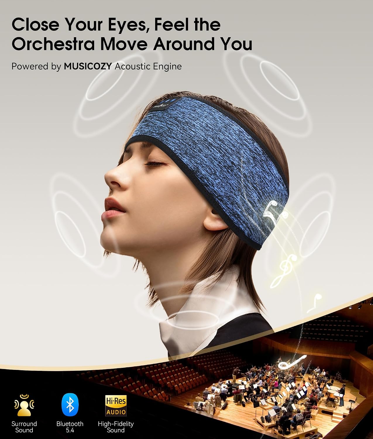 MUSICOZY Bluetooth 5.4 Sleep Headphones Headband Sports Wireless Audio