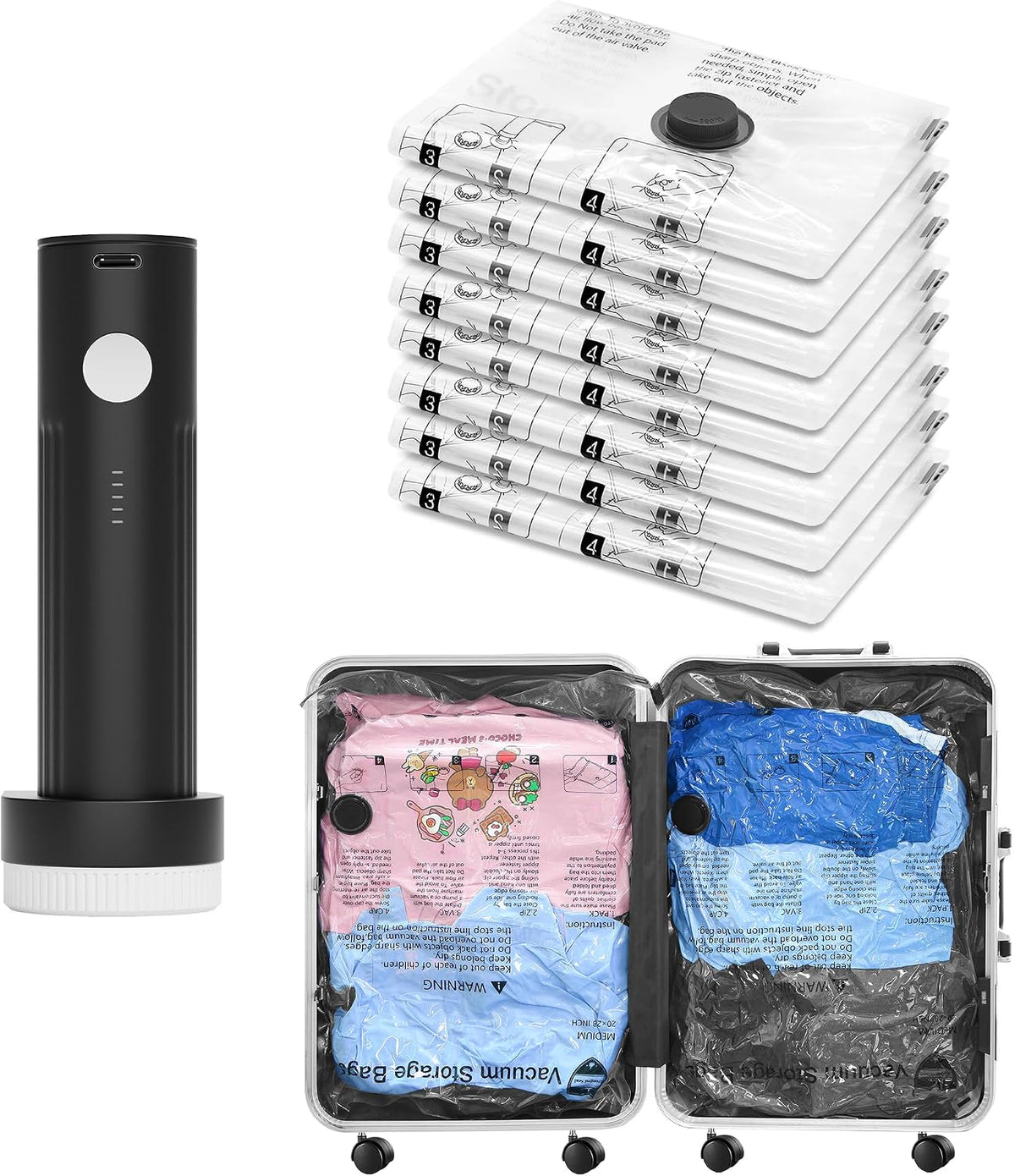 Vacuum Seal Bags for Clothing Travel with Electric Pump, 8 Small