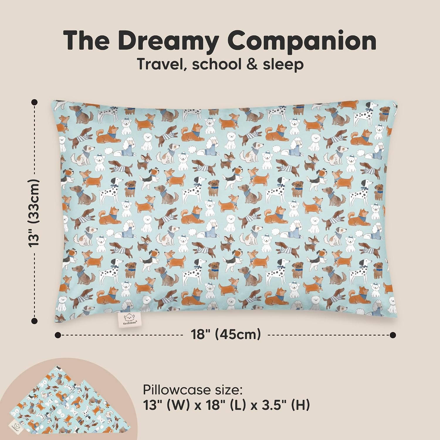 Toddler Pillow with Pillowcase, 13x18 My Little Dreamy Pillow (Dogs)