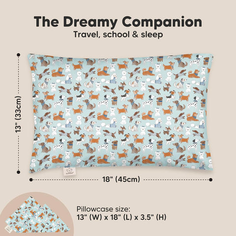 Toddler Pillow with Pillowcase, 13x18 My Little Dreamy Pillow (Dogs)