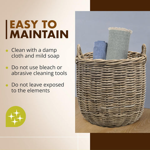 KOUBOO Rattan Kobo Round Storage Basket with Handles, Gray Brown, Large