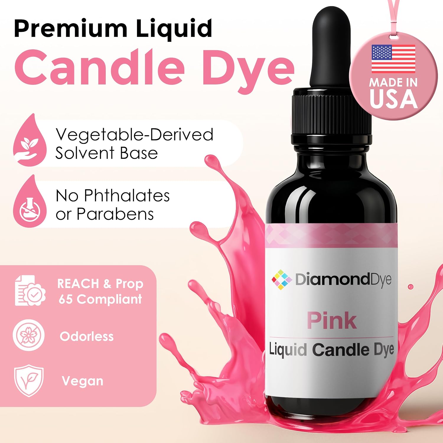 Pink Liquid Candle Dye, Soy, Paraffin & Beeswax Candle Making, 1 oz