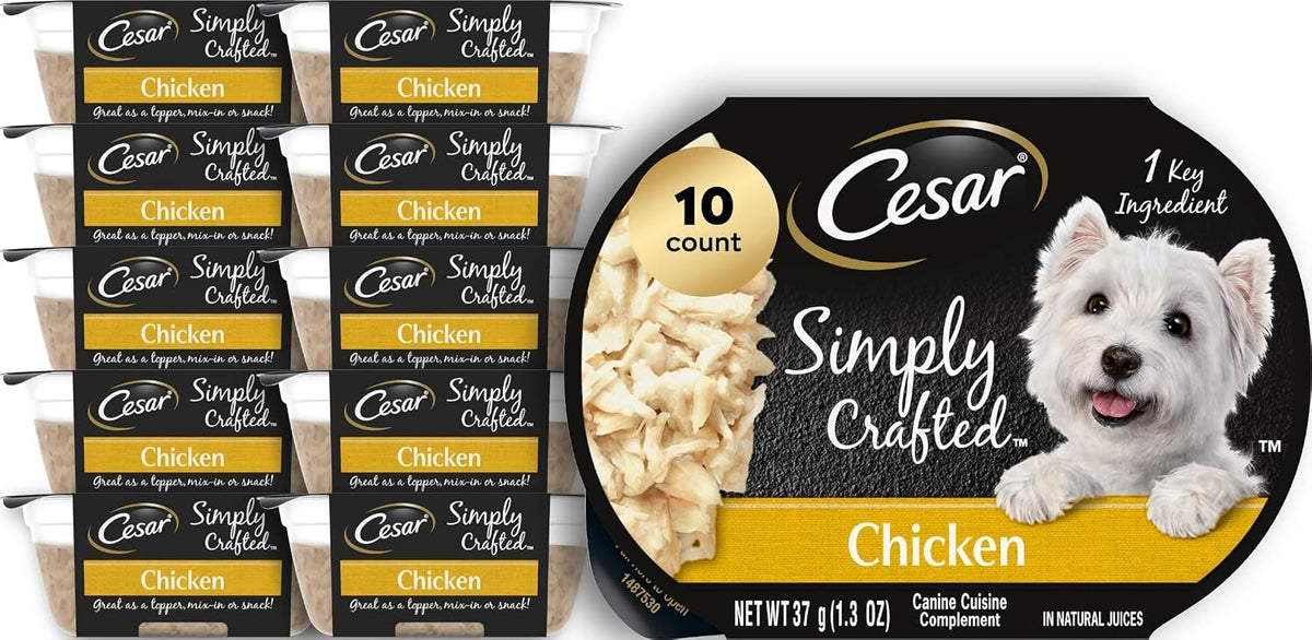 Cesar Simply Crafted Wet Dog Food Toppers, Chicken, 1.3 oz, 10 Count
