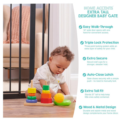 Regalo Safety 37" Extra Tall Baby Gate, Bottom of Stairs & Doorways
