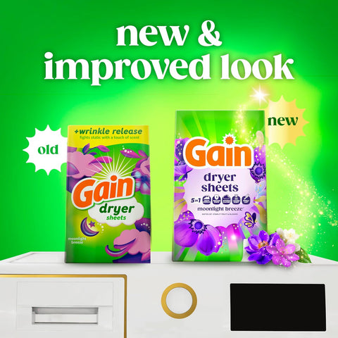 Gain, Laundry Dryer Sheets, Fabric Softener Anti Static Sheets, Moonlight Breeze Scent, 240 Count (Packaging May Vary)