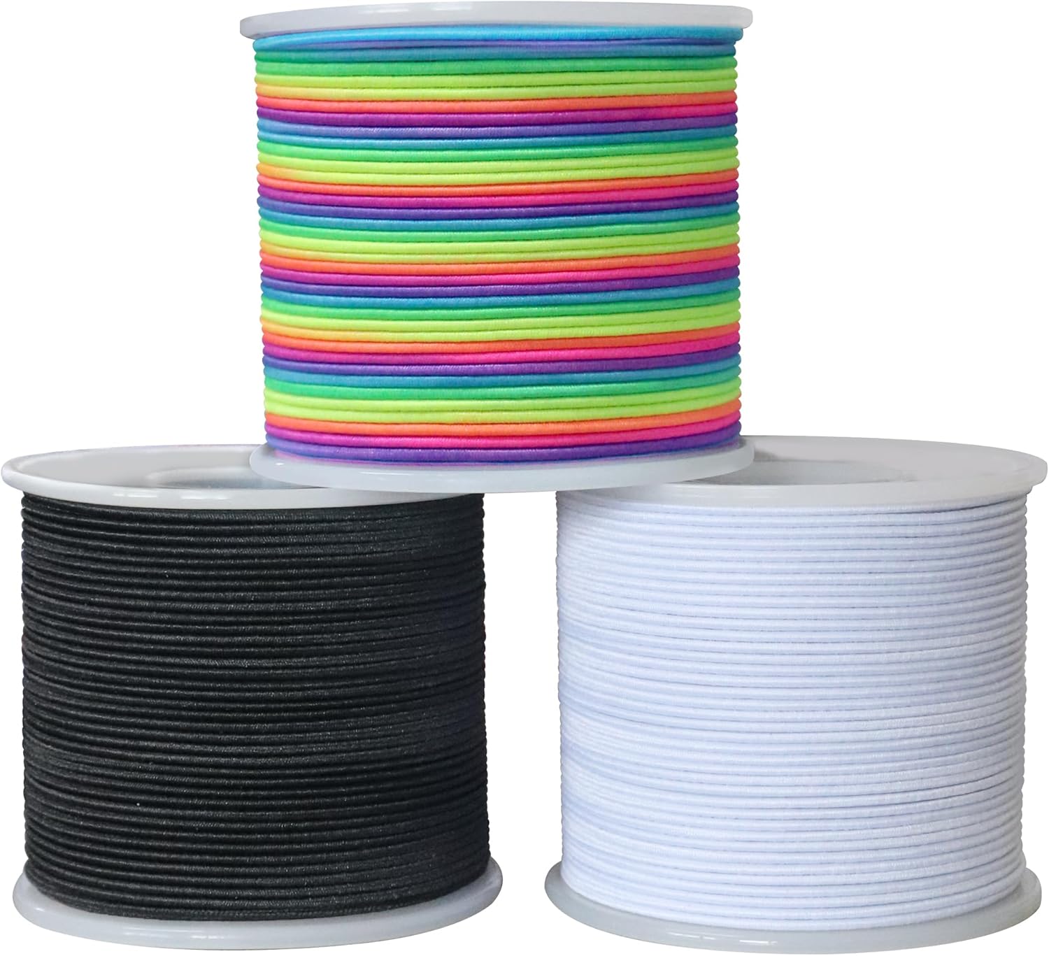 1.0mm Elastic Bracelet String Cord, Crystal Stretch Bead Cord for Bracelets Jewelry Making, Clear Stretchy Elastic String for Beading, Transparent Thread (1.0MM(Rainbow/Black/White)/495ft)