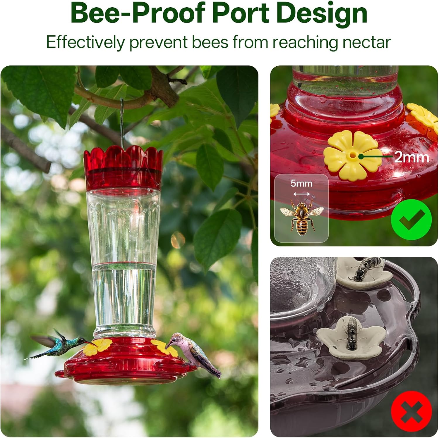 Hummingbird Feeders for Outdoors 2 Pack 14Oz Plastic Ant&Bee Proof