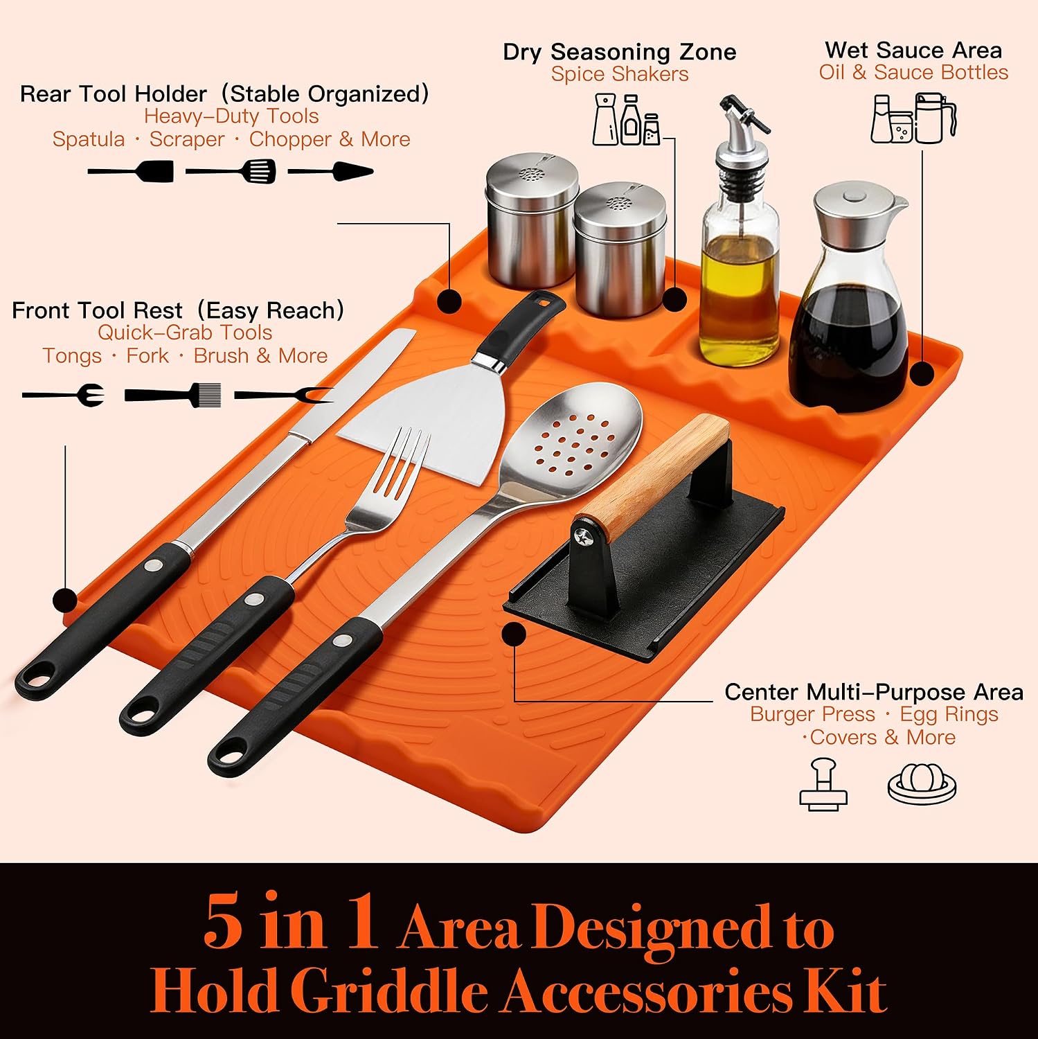 Silicone Grill Mat for Blackstone Griddle Accessories (Orange)