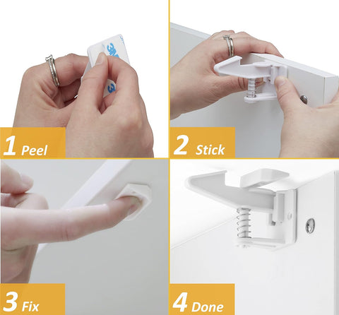 [12-Pack] Invisible Baby Proofing Cabinet Locks - No Drill Child Safety Drawer Latches - Adhesive Childproof Latch for Cabinets, Kitchen & Furniture - Secure Toddler & Infant Safety No Tools Required