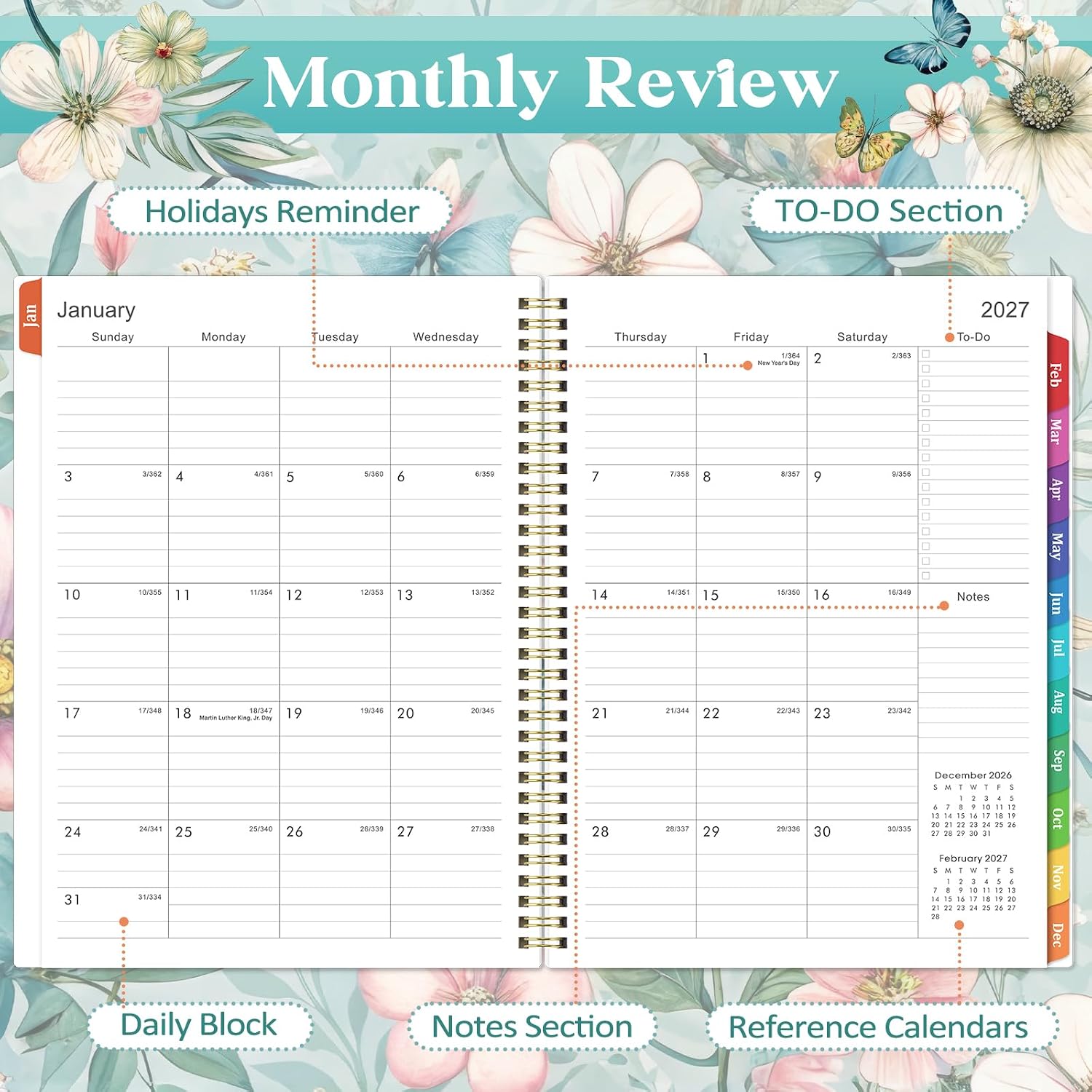 2027 Planner, 2027 Weekly and Monthly Planner, Jan 2027-Dec 2027, Planner with Calendar,Tabs, Twin-Wire Binding, Back Pocket, Holidays, 11'' x 9", Planners and Organizers for Office, Home, School